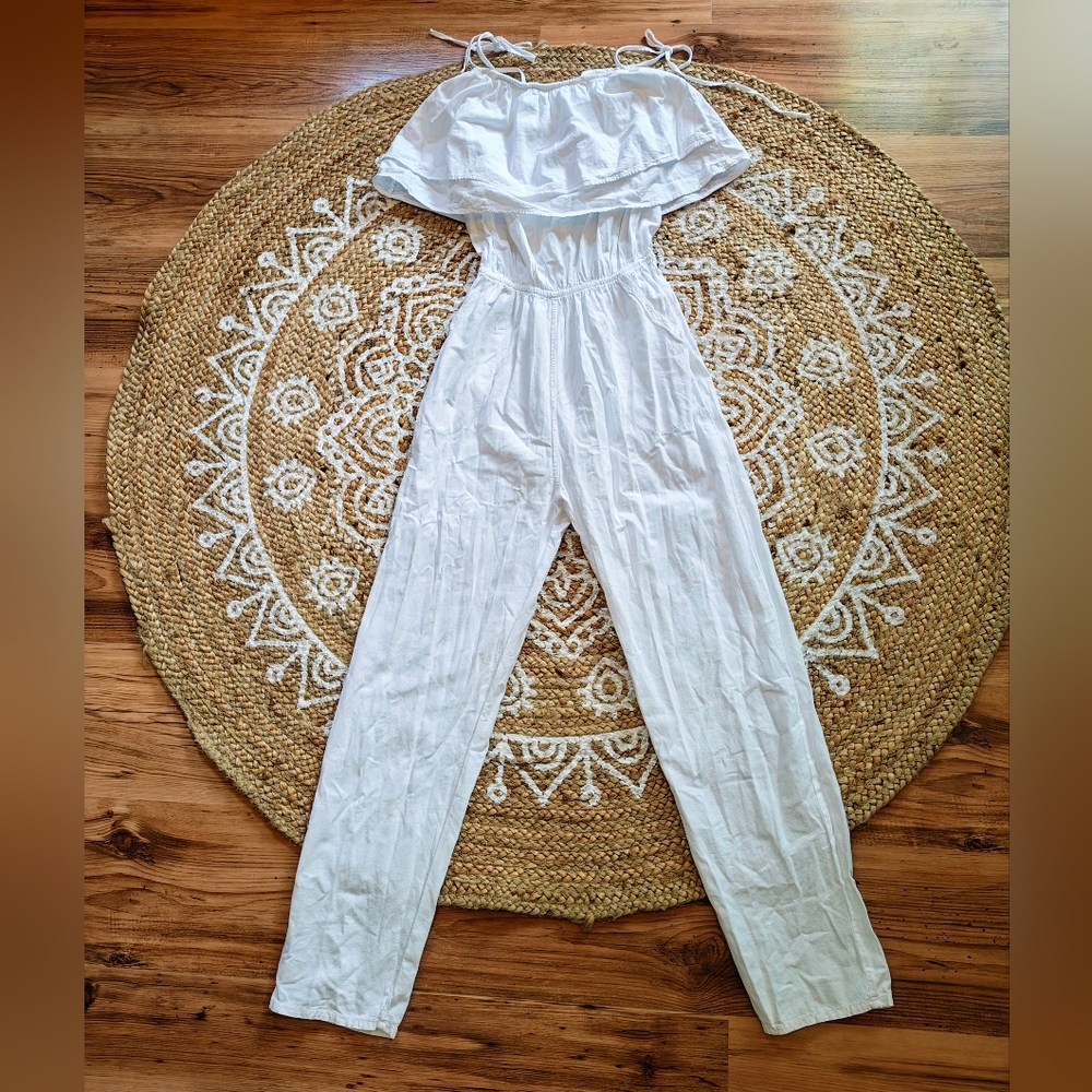 NWOT Boho White Ruffle Jumpsuit